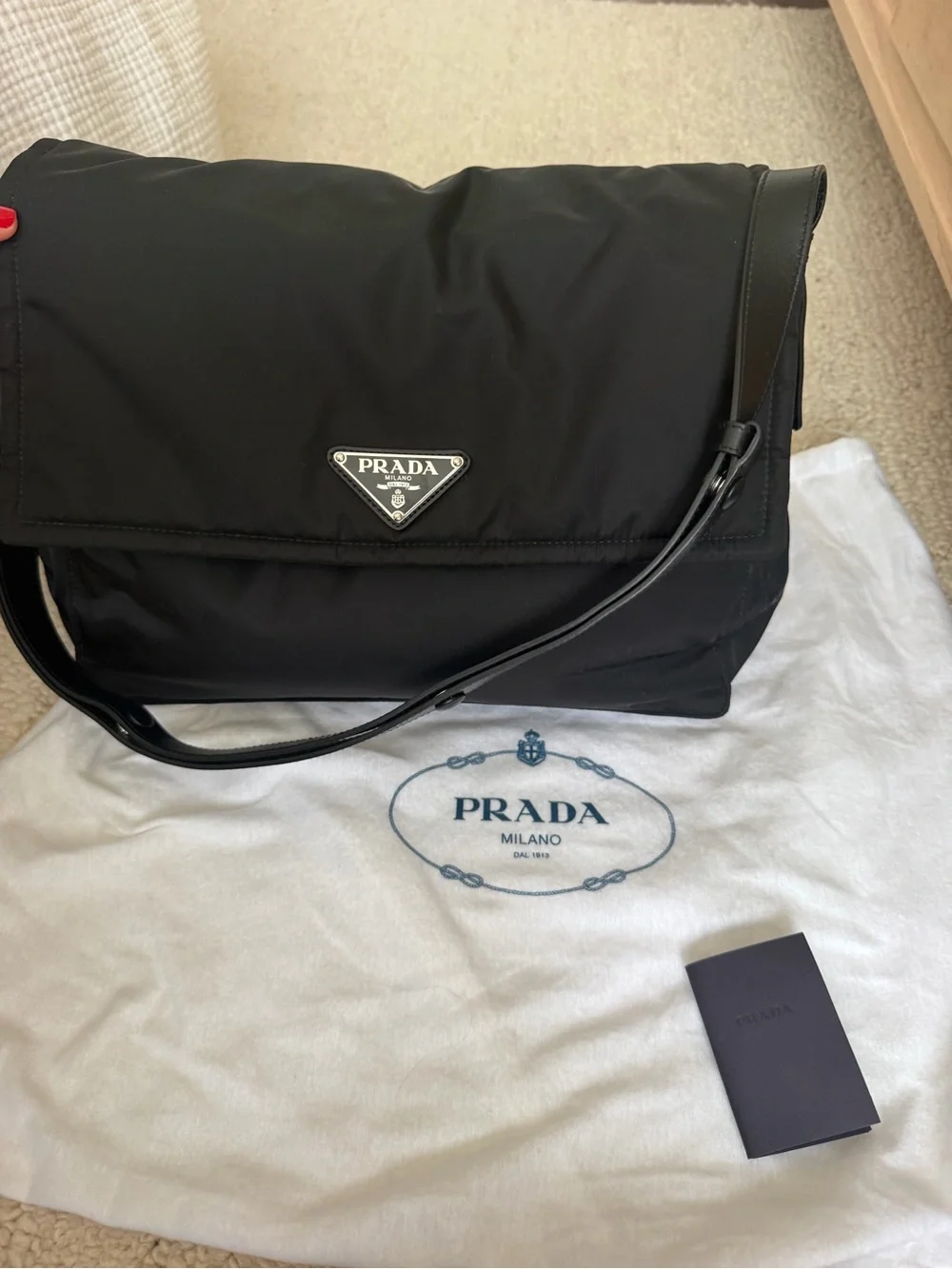 LIKE NEW Prada Traveller Larve Black Nylon Messenger Bag with Logo Plaque